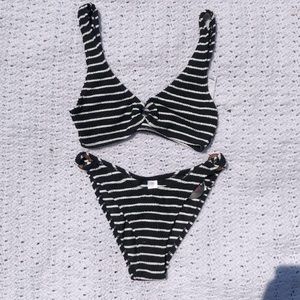 Ribbed High Waisted Striped Bikini Set